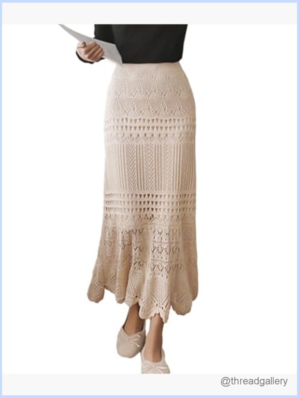 Crochet Knitted High Waist Hollow Out Lined Flowy Lace Maxi Skirt - Picture 2 of 7